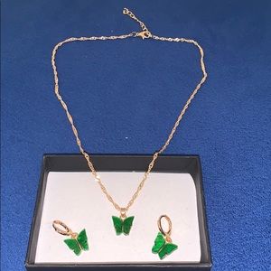 Green Butterfly Jewelry Set